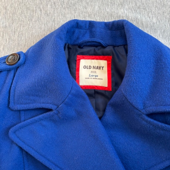 Old Navy Women's Large Royal Blue Peacoat Button-Up Coat Short Wool Blend Winter - Picture 2 of 11